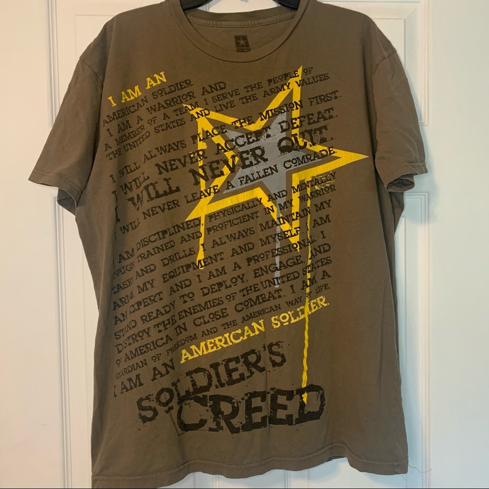 U.S. Army Mens XL Brown Logo T-Shirt I am an American Soldier Soldier's Creed